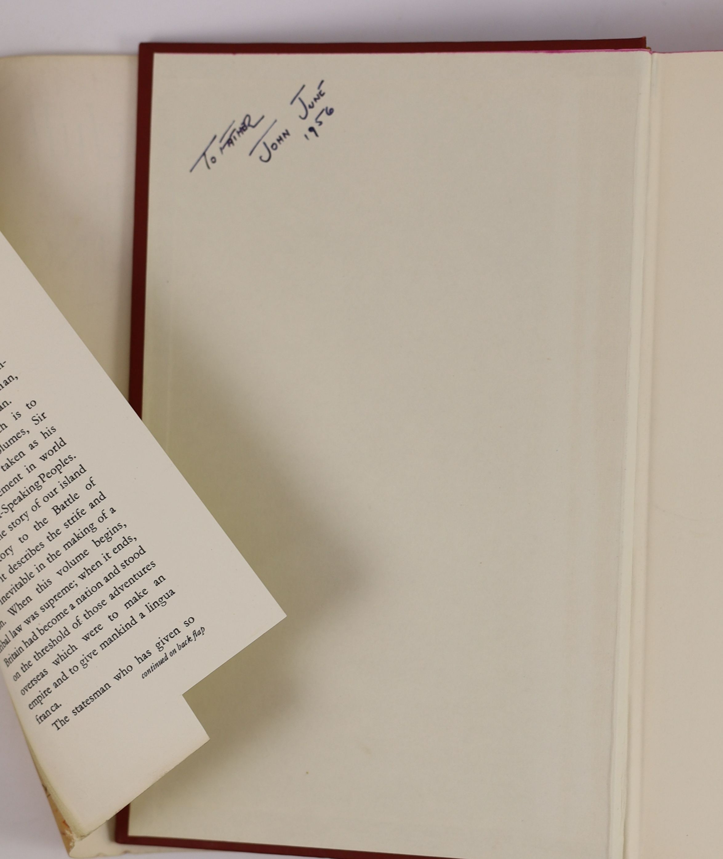 Churchill, Winston Spencer - A History of the English-Speaking Peoples, 1st edition, 4 vols, red cloth gilt, with price clipped d/j’s, Cassell and Company, London, 1956-58